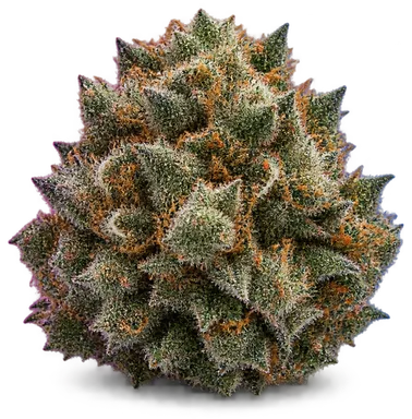 AI-generated illustration of a cannabis flower for the Fruity Pebbles OG page, not a photo of the strain